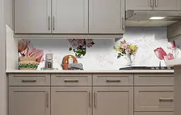 Вініловий кухонний фартух Букети Квіти наклейка для кухні ПВХ троянди тюльпани Бежевий Happy Pocket Z181821 - мініатюра 4