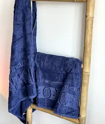 Набір турецьких бамбукових махрових рушників Zeron 50х90+70х140 Bamboo Agaс Desen синій 2 - мініатюра 3