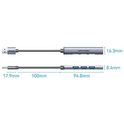 Хаб USB 3.0 -> 1xUSB 3.0/3xUSB 2.0, 0.15м, 5 Гбіт/с, Сірий Vention - мініатюра 2