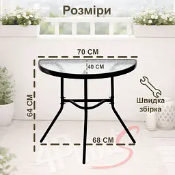 Комплект садових меблів 4Points Plico-2 напівкруглий стіл та два складні стільці, Чорний - мініатюра 5