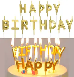 Свічки для торта "Happy Birthday" набір букв золоті, декоративні свічки напис для дня народження, святкові свічки літери - мініатюра 2