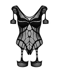 Нейлоновий бодістокінг з імітацією гартер Obsessive Bodystocking G334 S/M/L, black, з доступом - мініатюра 5