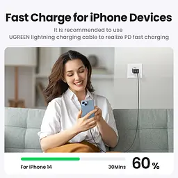 Зарядний пристрій блок живлення 3 порти Ugreen Nexode 65 W GaN II 2*Type-C + 1*USB (2C1A) 8823366 - мініатюра 7