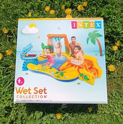 Ігровий центр Intex 57444 NP (2) Динозаври, з гіркою, душем, фонтанчиком, кульками 6 шт, 249х191х109 см