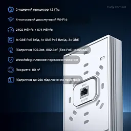 Точка доступу настінна WiFi 6 Cudy AP3000 Wall з підтримкою Mesh дводіапазонна гігабітна AX3000 (73-00583) - мініатюра 4