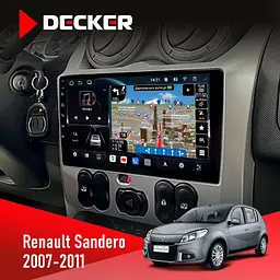 Штатна магнітола Renault Sandero 2007-2011 Decker D9-011 4x64, DSP, 4G, 360 Decker (НФ-00006305)