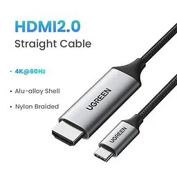 Кабель перехідник UGREEN MM142 USB Type-C для HDMI 4K Ultra HD (4K@60Hz; 1080P@144Hz) Aluminium Black 1m (25155) - мініатюра 2