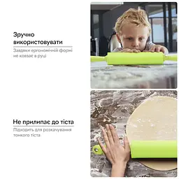 Качалка скалка для тіста силіконова середня з валиком, що крутиться 31 см, A-plus Салатовий 84321 - мініатюра 6