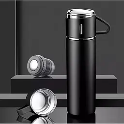 Подарунковий набір Vacuum Flask SET, термос з нержавіючої сталі 500 мл та 3 чашки чорний