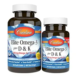 Жирні кислоти Carlson Labs Elite Omega-3 plus D3 and K2, 60+30 капсул
