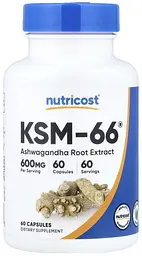 Ашваганда екстракт кореня KSM-66, 60 капсул Nutricost