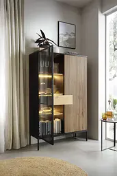 Вітрина низька з підсвіткою Perfect Home Сенто / Sento WT104 2-дверна Чорний/дуб вотан (PFH-091490) - мініатюра 2