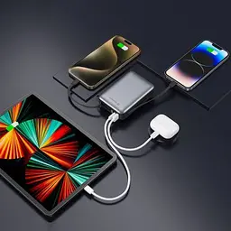 Батарея універсальна Swissten 20000mAh SPACE 22/5W PD QC w/built-in cables USB-C/LIGHTNING Silver (8595217490598) - мініатюра 5