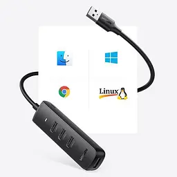 USB-Хаб Ugreen USB-хаб CM416 USB 3.0 4-Port Hub 1m Black (80657) - мініатюра 6