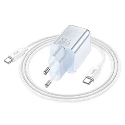 МЗП Hoco N46 Glorious PD20W+QC3.0 (1USB-A/1C) + кабель Type-C to Type-C Blue - мініатюра 4