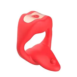 Ерекційне віброкільце Love Spouse Tongue з Bluetooth та додатком силіконове 10 режимів Червоне - мініатюра 7