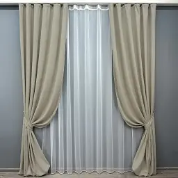 Комплект штор з тюлем VR-Textil Мікровелюр Petek, бежевий з білим, 2 штори 100×270 см + тюль 300×270 см, арт. 71-057/1