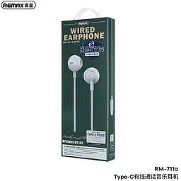 Навушники Remax Type-C Wired Earphone for Music & Call RM-711a білі - мініатюра 2