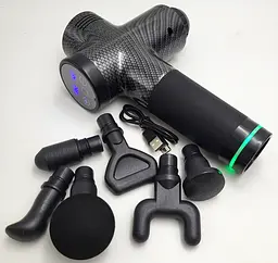 М'язовий ударний масажер з LED індикацією ручний акумуляторний перкусійний 6 насадок для м'язів тіла вібромасажер пістолет у кейсі FASCIAL GUN 1028