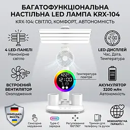 Настільна LED-лампа з 4 панелями, вентилятором і дисплеєм KRX-104 - мініатюра 2