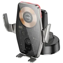 Тримач з бездротовою зарядкою HOCO HW27 Traveler infrared RGB wireless car holder (center console) 15W - мініатюра 2