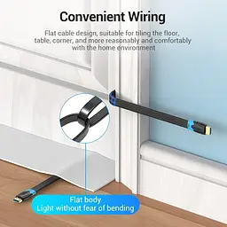 Кабель HDMI M - M, 10.0м, Vention, V2.0, 4K 60Гц, PVC Flat Design, Black - мініатюра 3