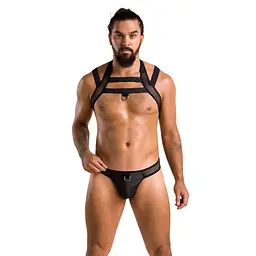 Комплект чоловічої білизни з кріпленнями Passion 043 JACOB L/XL Black, труси, шлейки - мініатюра 3