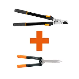 Набір Fiskars: Гілкоріз площинний телескопічний Fiskars Solid L13 + Ножиці для кущів Solid HS21