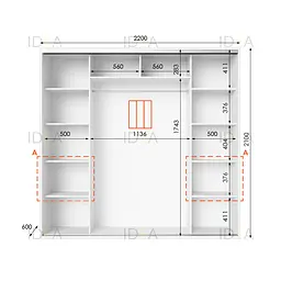 Шафа-купе Idea серія 7 220 x 60 x 210 см Білий Дзеркало - мініатюра 2