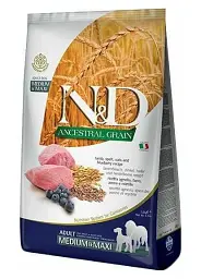 Низькозерновий корм для дорослих собак середніх та великих порід Farmina N&D Low Grain Medium & Maxi Adult з ягням та чорницею,