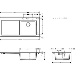 Кухонна мийка Hansgrohe S5110-F450 1050x510 поличка праворуч Concretegrey 43330380, Sand - мініатюра 2