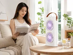 Настільний вентилятор Double-ended Spray Fan 1200 мАг / Акумуляторний портативний вентилятор з пультом та LED-підсвічуванням - мініатюра 2