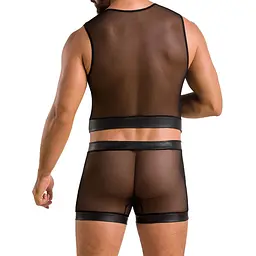 Комплект чоловічої білизни на шнурівці Passion 053 SET WILLIAM S/M Black, жилет, боксери - мініатюра 2