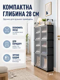Шафа-органайзер для взуття та речей 82x28x102 см з дверцятами, 10 полиць, прозорий (49675901) - мініатюра 5