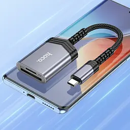 Адаптер перехідник Hoco UA25 2 в 1 card reader Type-C сірий - мініатюра 4
