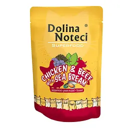 Вологий корм для котів Dolina Noteci Superfood з курятиною,яловичиною і дорадо пауч 85 г