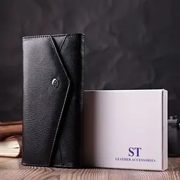 Шкіряний жіночий гаманець з геометричним клапаном ST Leather 22546 чорний - мініатюра 10
