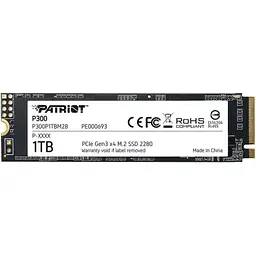Твердотільний SSD накопичувач 1Tb, Patriot P300, PCI-E 3.0x4, M.2 2280, 3D TLC, 2100/1650 МБ/с (P300P1TBM28)