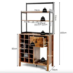 Стелаж винний Costway Vinoteca кухонна шафа в стилі Loft - мініатюра 5