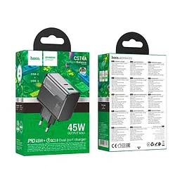 Блок - зарядний - адаптер мережевий HOCO CS74A Star Speed Charger 45W 1Type-C + 1USB 2 порти - мініатюра 2