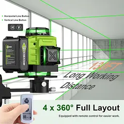 Набір для лазерних рівнів 16 ліній Green -4x360° 4D Самовирівнювальний лазерний рівень поперечної лінії, обертова основа - мініатюра 6