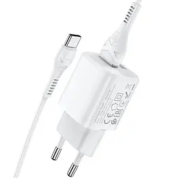 Комплект Адаптер мережевий HOCO Type-C Cable Briar dual port charger set N8 2USB білий - мініатюра 2