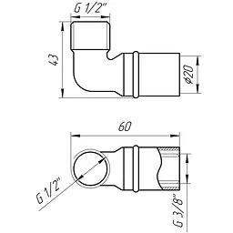 Кутник із зовнішньою різьбою прес APE AP 153 1/2″х20 000001735 - мініатюра 3
