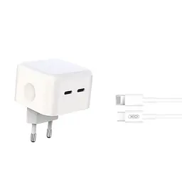 Мережевий зарядний пристрій XO L102 (EU) 35W dual Type-c port fast charger with lightning cable (NB113) - мініатюра 3