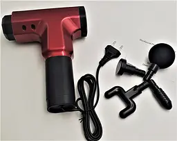 М'язовий масажер для тіла ручний 220V портативний 4 насадки Fascial Gun RF-709 червоний - мініатюра 1