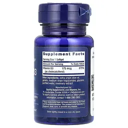 Вітамін D Vitamin D3 7,000 IU 60 Softgels Life Extension vit0006414 - мініатюра 2