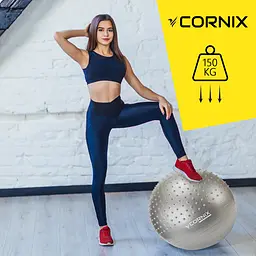М'яч для фітнесу (фітбол) Cornix 65 см напівмасажний Anti-Burst Silver XR-0479 - мініатюра 2