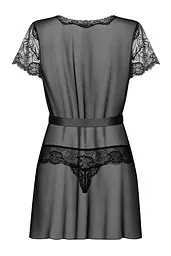 Пеньюар Obsessive Alluria peignoir & thong, L/XL, прозорий, з мереживом, пояс, трусики в комплекті - мініатюра 4