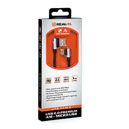 Дата кабель USB 2.0 AM to Micro 5P 1.0m Premium black REAL-EL (EL123500031) - мініатюра 5