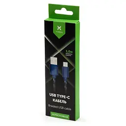 Дата кабель USB 2.0 AM to USB-C 1.0m 2color nylon blue Vinga (VCPDCTCNB31B) - мініатюра 4
